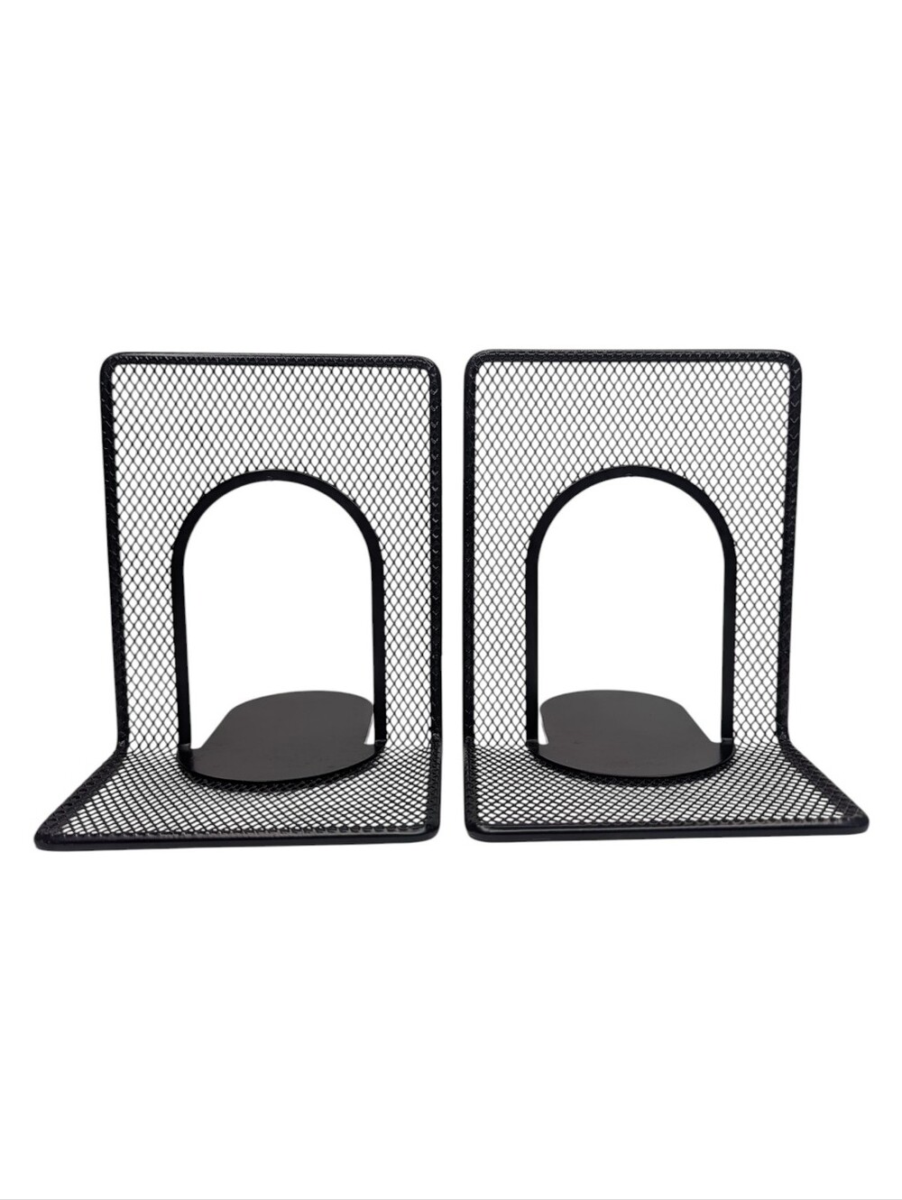 Vintage Black Mesh Metal Arch Bookends / Book Holders | Set of 2